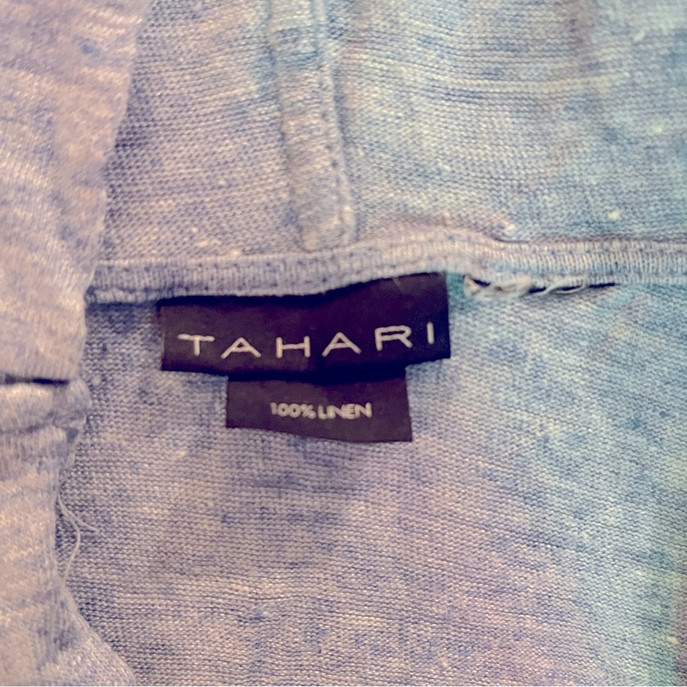 TAHRI Blue Hooded Sweater, 100% linen, T-shirt Feel, size medium, lightweight - Picture 2 of 3